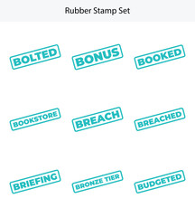Fototapeta premium Set of Turquoise Rubber Stamps with Words on White Transparent Background
