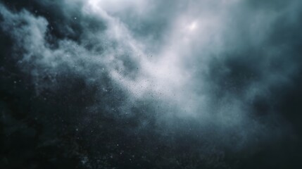 Obraz premium A dramatic turbulent atmosphere filled with dense clouds and airborne particles illuminated by diffused light