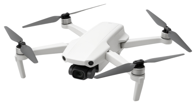 White Compact Drone with Camera and Rotors on White Background quadcopter aerial isolated on a transparent background