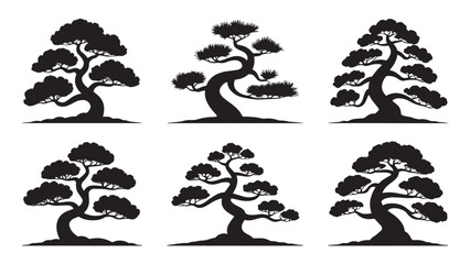 Bonsai Tree Silhouettes Collection of Japanese Miniature Tree Illustrations
