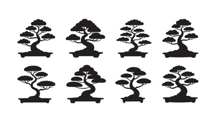 Bonsai Tree Silhouettes Collection of Japanese Miniature Tree Illustrations