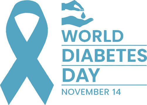 World Diabetes Day awareness ribbon with symbolic drop into hand illustration