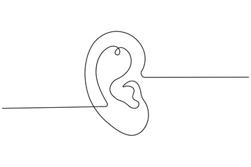 Minimal continuous one line drawing of a human ear isolated on white background, modern abstract art style
