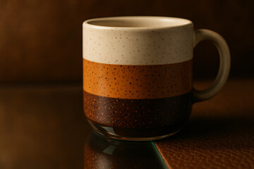 Ceramic Mug Mockup on Glass and Leather Surfaces – Split-Focus Angle