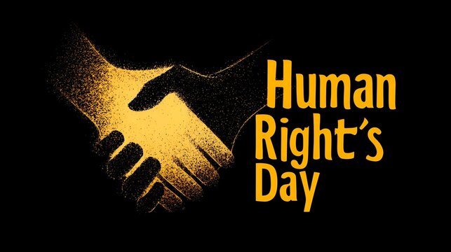Poster design featuring radiant handshake silhouette with text "Human Rights Day"