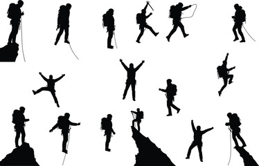 climbing, mountaineer, mountain, hiker, adventure, sport, rope, harness, peak, summit, silhouette, gear, outdoor, trekking, expedition, challenge, ascent, victory, fitness, exploration