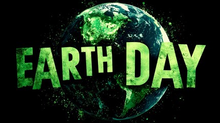 Poster showing glowing green earth silhouette above bold text "Earth Day"