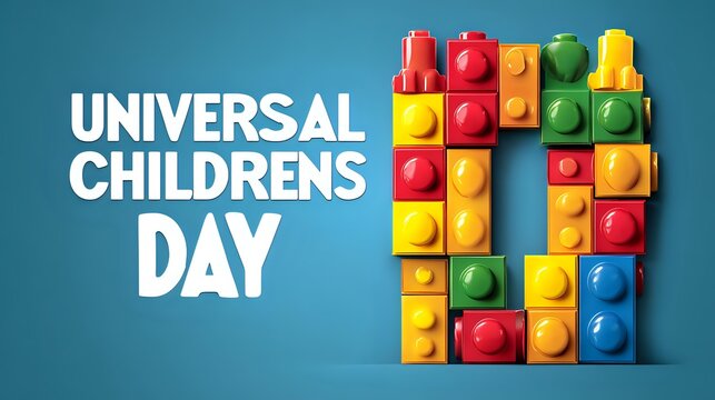 Poster with shining toy blocks forming frame around text "Universal Childrens Day"