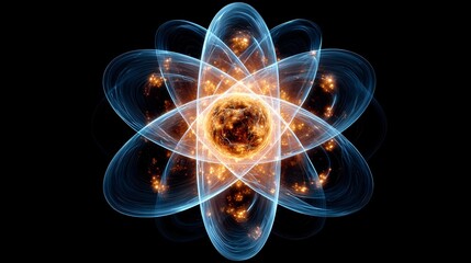 Radiant atomic orbitals glowing as scientific abstract design