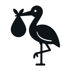 Fototapeta premium Stork silhouette icon with baby bundle symbolizing birth and new beginnings