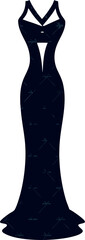 Black silhouette vector illustration of a woman in a fashion dress design with a model body style