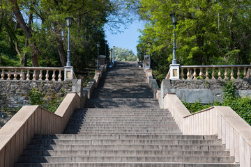 Ancient Stone Staircase on a sunny May day. Taganrog, Russia
