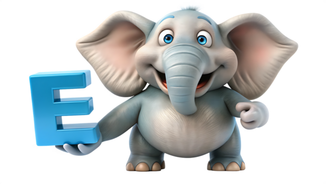 Sweet little elephant with alphabet E nursery art style sky blue white and transparent background - Powered by Adobe