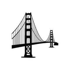 Iconic golden gate bridge silhouette in black and white