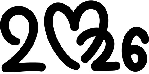 Happy New Year 2026 Black Typography