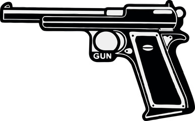 Vector illustration of a black pistol and bullets isolated on a white background, a symbol of military or police protection and security