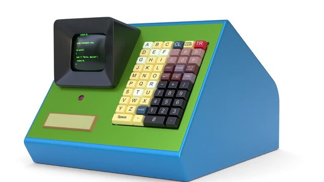 old digital computers on white background