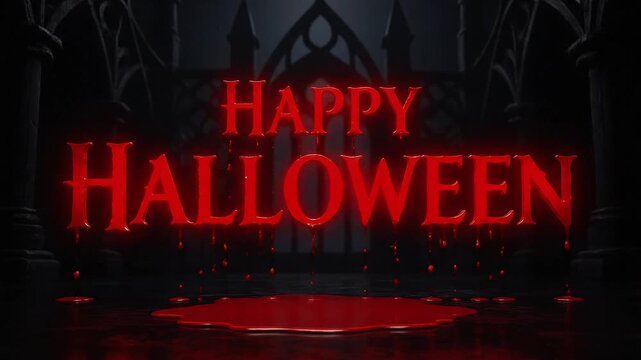 A spooky Halloween greeting, with red text against a dark, gothic background.
