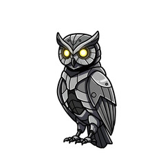 Fototapeta premium Wise owl statue with glowing eyes, a symbol of knowledge and wisdom