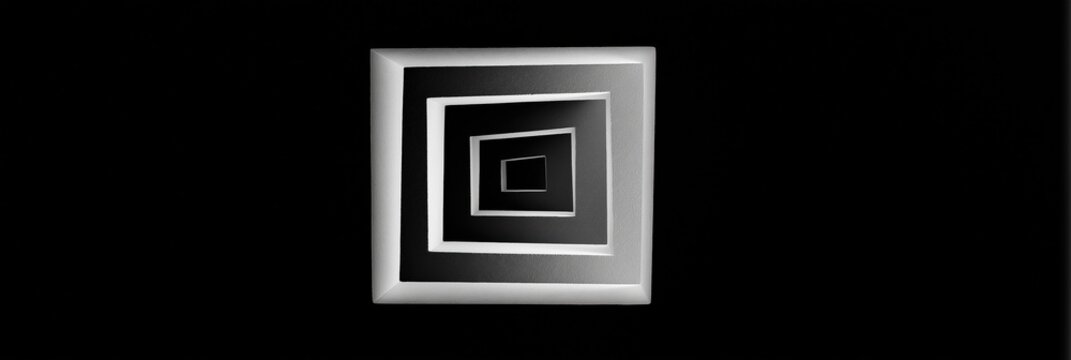 Abstract top-down view of staircase forming perfect square spiral, high shadow contrast creating recursive visual loop