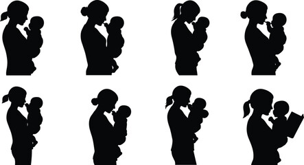 PrintMother silhouette with baby, maternal love, parenting artwork, family bonding, newborn care, mom affection, childcare illustration, mother relationship, mother holding child
