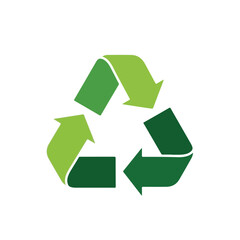 Obraz premium A flat vector style icon of the recycle symbol with three green arrows. Environmental conservation and sustainability concept. Isolated on a white background