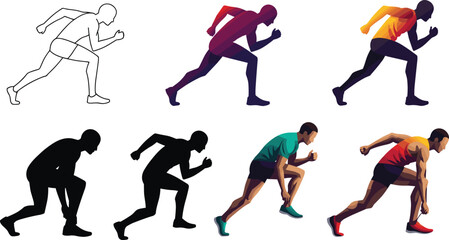 PrintRunner silhouette illustration, athlete sprinting, sports training, fitness exercise, marathon preparation, athlete running start, competition track, workout speed, vector art