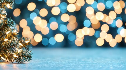 Obraz premium A festive scene featuring a decorated tree with shimmering lights, creating a warm and inviting atmosphere.