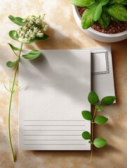 Fall mail template with Blank postcard mockup back side with pastel autumn background minimalist blank postcard mockup with dashed address lines , stamp box,  autumn postcard mockup perfect for mail 