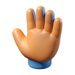 Orange cartoon hand toy with blue base against black background