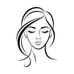 Elegant black and white line art portrait of a woman