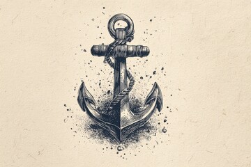 Artistic anchor design nautical theme digital illustration vintage style close-up view maritime concept