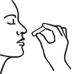 Minimalist Line Art of Woman eating Medicine – Health, Wellness, and Medical Illustration. Resize and editable, EPS 10.
