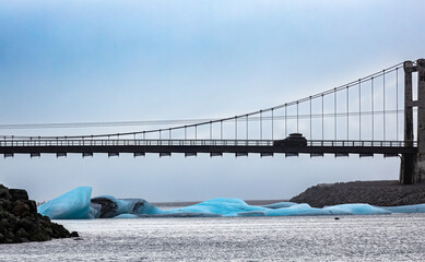Bridge at Jokulsarlon and Icebergs Southern Iceland