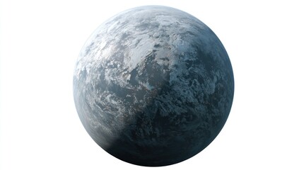 Naklejka premium A detailed, rendered illustration of a planet, showcasing subtle gray and blue tones, with textured surface formations.