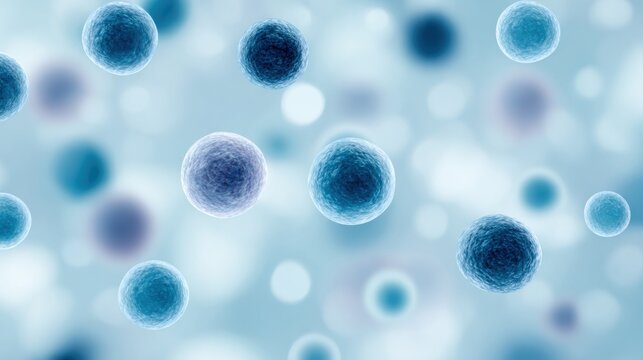 A microscopic world of cells, each spherical unit, captured in a blue-toned, blurry artistic exploration of biological structure.