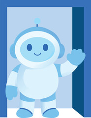 Friendly Robot Waving in Doorway 