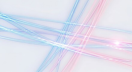 An abstract pattern of crisscrossing neoncolored lines against a bright white background