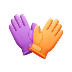 Fototapeta premium Pair of purple and orange gloves isolated on transparent background