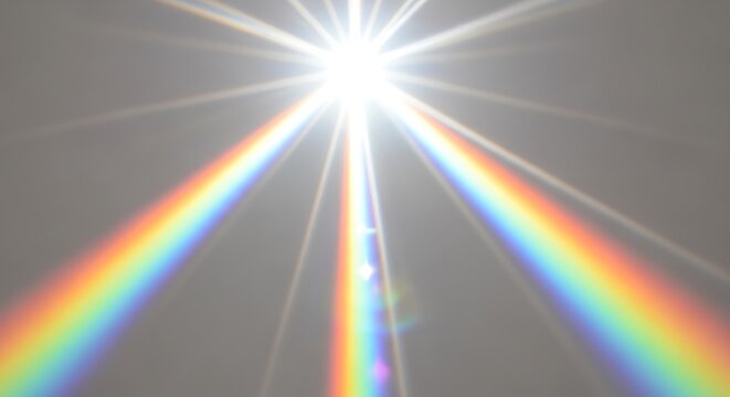 Light rays fan out creating rainbows on a gray surface