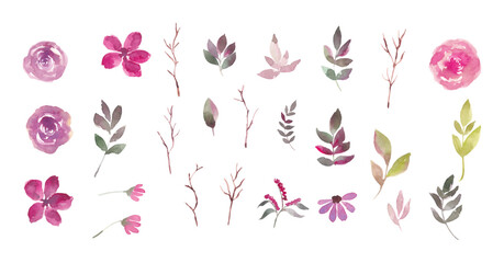 Watercolor Floral Handpainted Individual Set Rustic