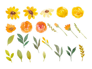 Watercolor Floral Individual Artwork Yellow