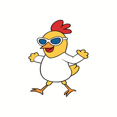 A Cute Hen wearing sunglass and dancing