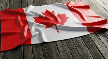Canadian flag waving on a wooden surface, symbolizing national pride and patriotism