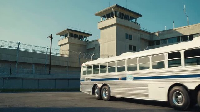 Prison bus in prison.