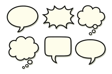 Retro speech bubbles and thinking clouds set, empty comic style stickers, vector illustration collection with transparent background, assorted shapes for dialogue and thought representation