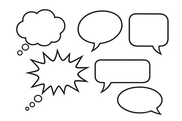 Retro empty comic speech bubbles set, thinking and speaking clouds, vector illustration of assorted blank stickers with transparent background for creative communication designs