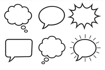 Retro speech bubbles and thought clouds vector set, empty comic stickers, transparent background, vintage style conversational icons, talking and thinking cartoon bubbles collection