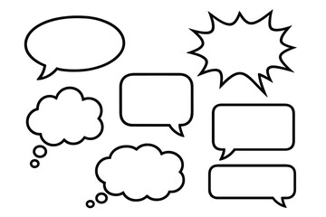 Obraz premium Retro speech bubbles set vector illustration with empty comic clouds, thinking and speaking icons, transparent background stickers collection, ordered design elements for communication