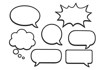 Obraz premium Set of vector speech bubbles. Comic thinking and speaking clouds. Retro empty dialogue balloons for pop art. Message and chat icons. Hand-drawn doodle cartoon style elements.